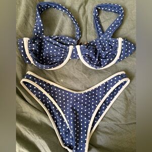 Honey swim blue polka dot bikini